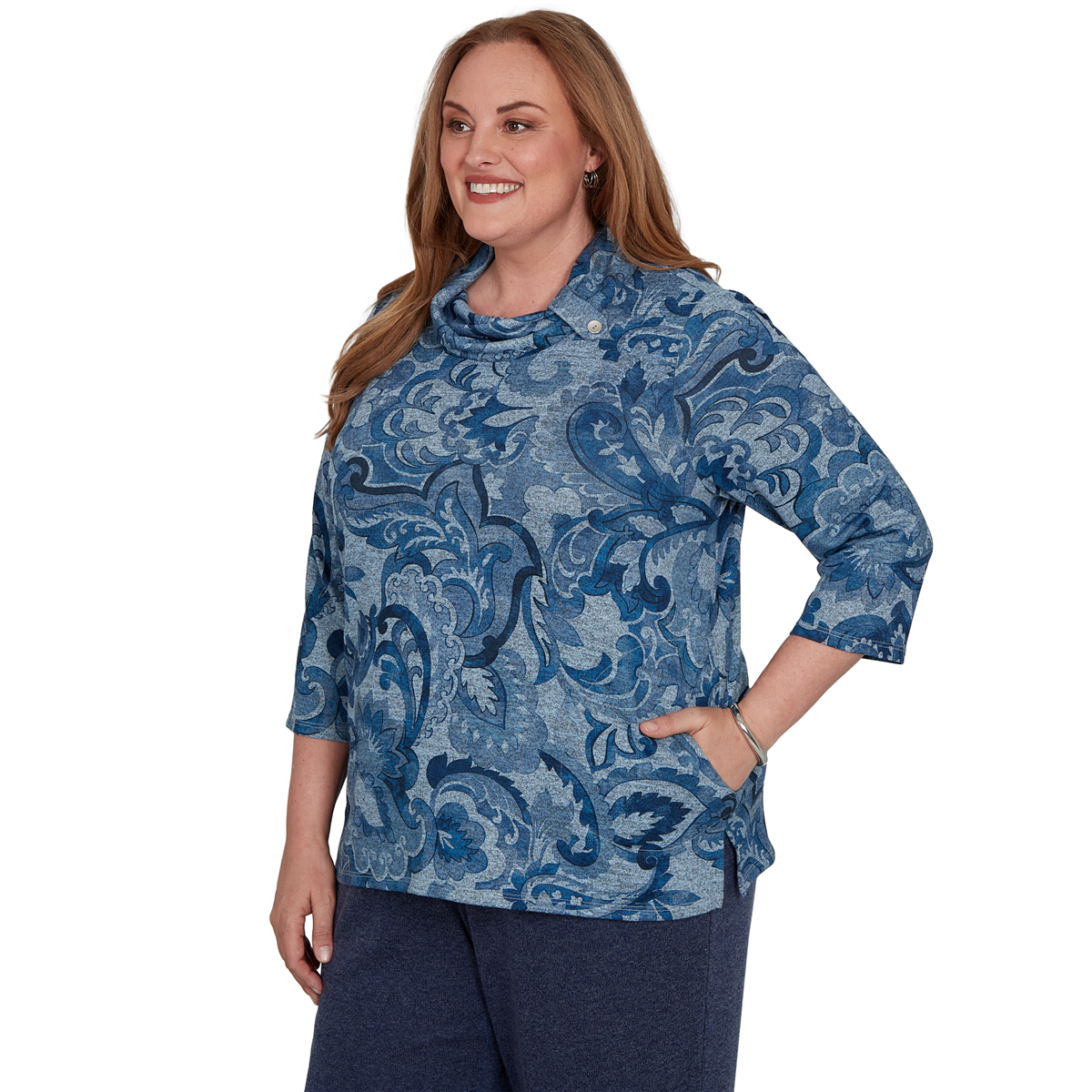 Plus Size Alfred Dunner Classics Paisley Scroll Cowl Neck Sweater