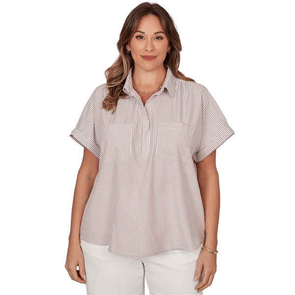 Plus Size Hearts of Palm Cool & Collected Stripe Woven Blouse - image 