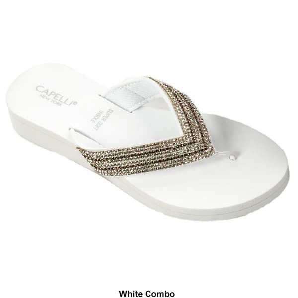 Womens Capelli Faux Leather Rhinestone Trim Flip Flop Sandals