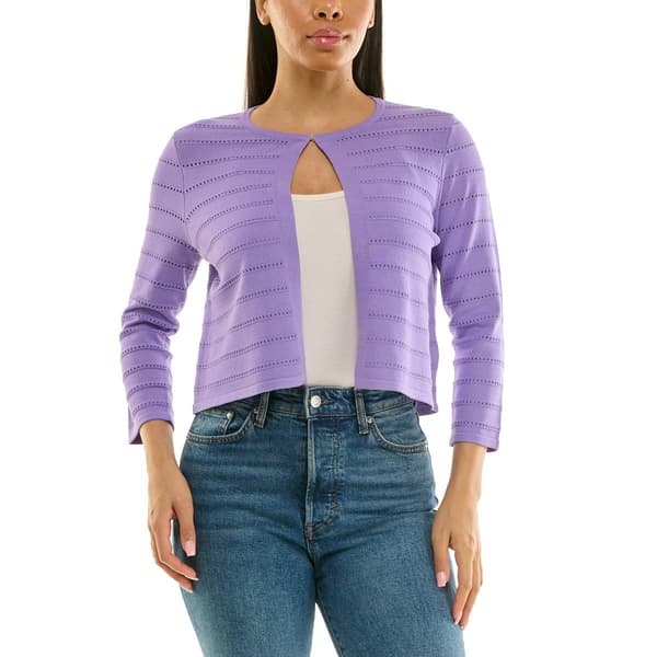 Womens Nina Leonard 3/4 Sleeve Pointelle Stitch Bolero Shrug - image 