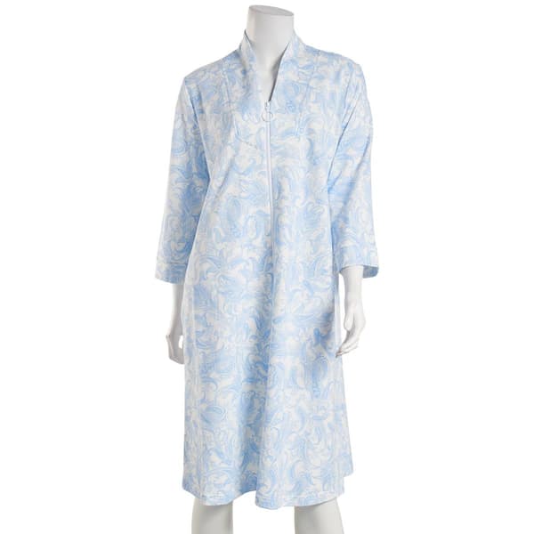 Womens Miss Elaine Long Sleeve Paisley French Terry Zip Robe