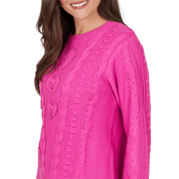 Petite Ruby Rd. Mysterious Romance Color Pop Cable Knit Sweater