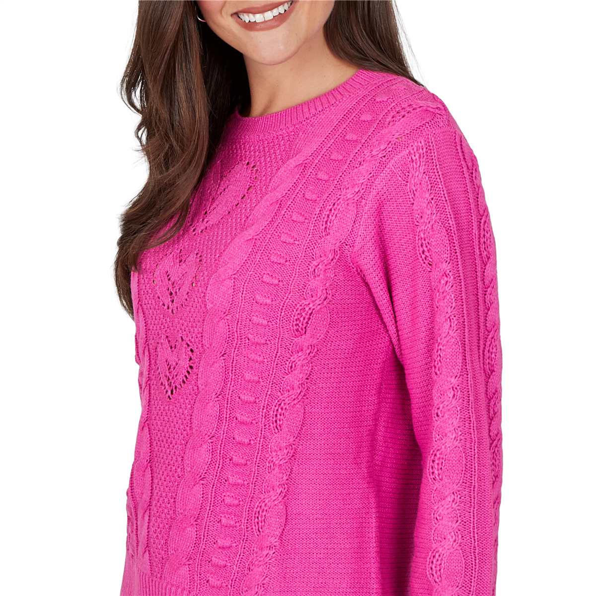 Petite Ruby Rd. Mysterious Romance Color Pop Cable Knit Sweater