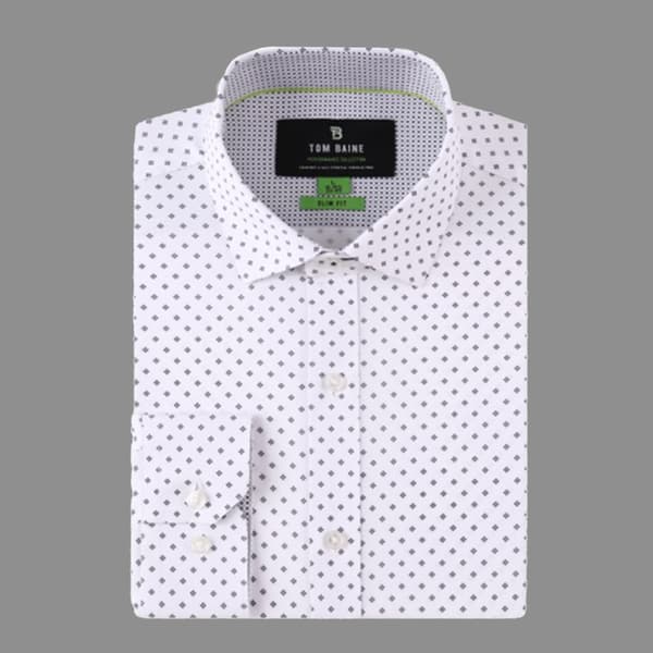 Mens Tom Baine Slim Fit Performance Diamond Dress Shirt - White