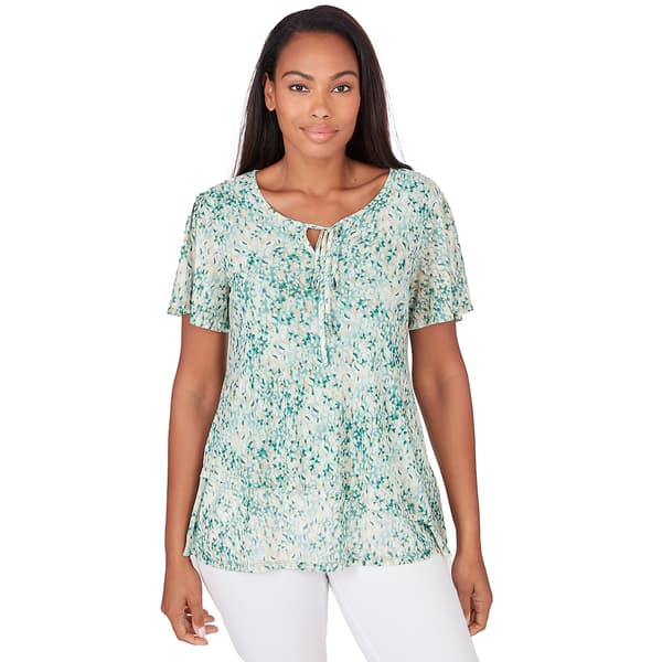 Petite Emaline Patras Short Flutter Sleeve Brushstroke Print Top - image 