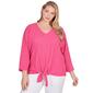 Plus Size Ruby Rd. Bright Blooms Solid Pucker Tie Front Blouse - image 1