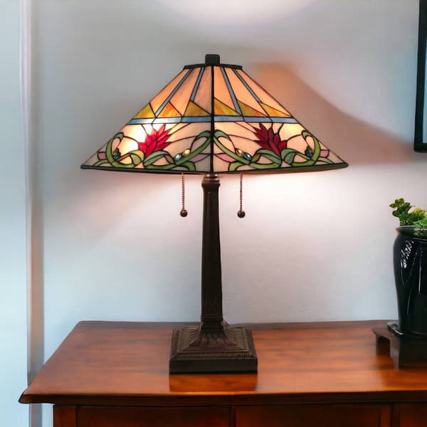 HomeRoots 22in. Floral Stained Glass Candlestick Table Lamp
