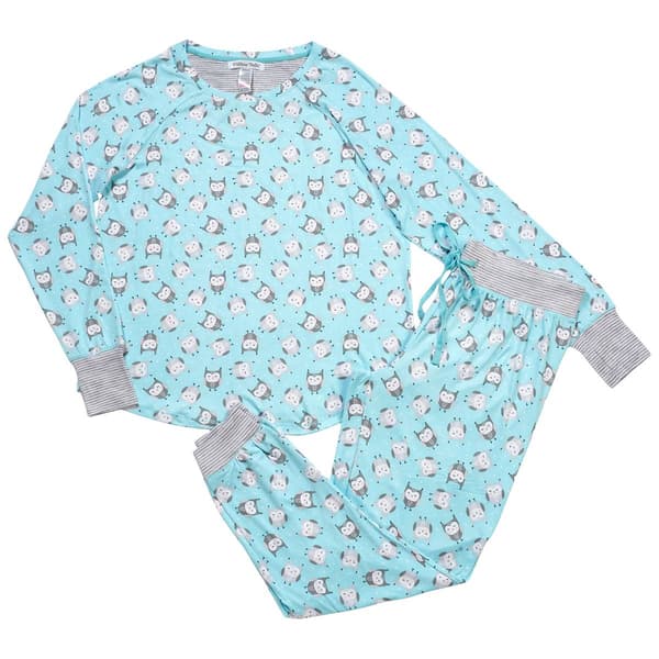 Juniors Pillow Talk Long Sleeve Owls & Joggers Pajama Set