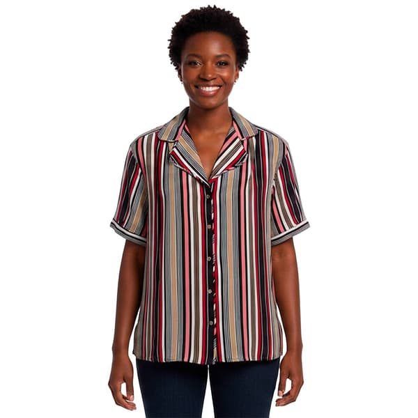 Womens Nautica Short Sleeve Stripe Button Front Blouse - image 