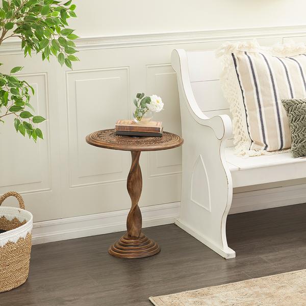 9th & Pike® Round Wood Carved Accent Table