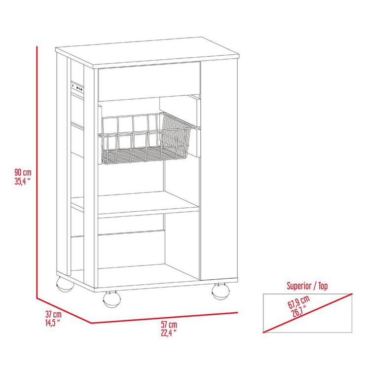 FM FURNITURE Shelton White Kitchen Cart