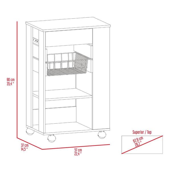 FM FURNITURE Shelton White Kitchen Cart