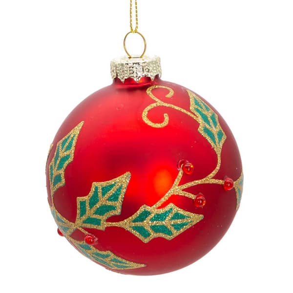 Kurt Adler 6pc. Glass Red Berry & Holly Leaves Ball Ornament Set