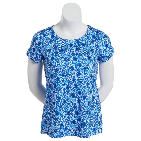 Womens Emily Daniels Short Sleeve Split Sleeve Floral Knit Tee - image 