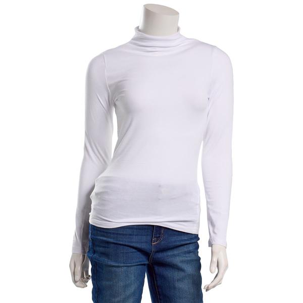 Juniors Lily & Lace Long Sleeve Funnel Neck Tee - Snow White - image 