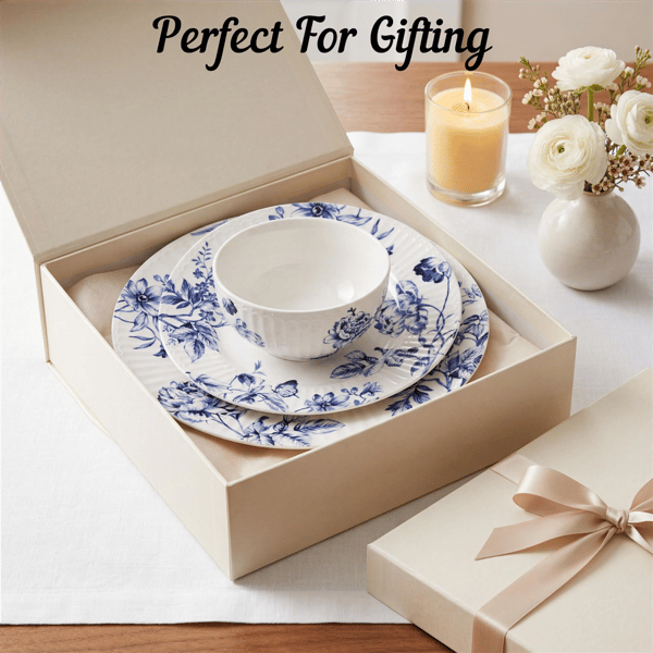 222 Fifth Cassian Embossed Toile Blue 12pc. Dinnerware Set