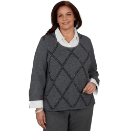 Plus Size Alfred Dunner Regent Street Diamond Two in One Sweater