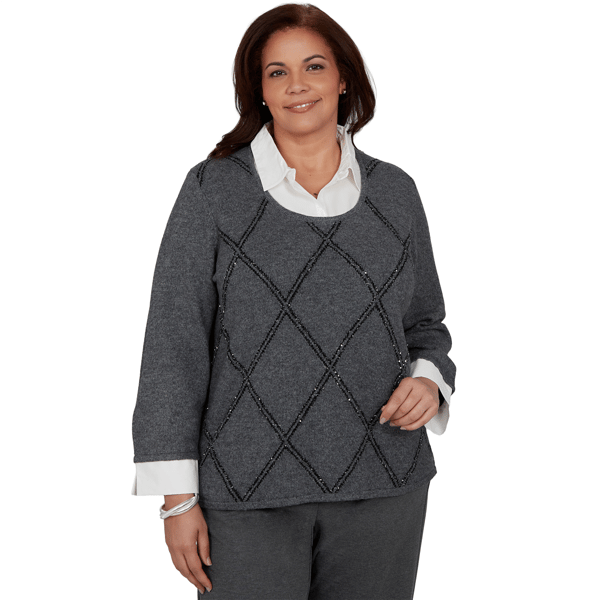 Plus Size Alfred Dunner Regent Street Diamond Two in One Sweater - image 