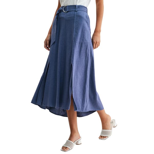 Womens CITY BLUES Double Slit Belted Waist Midi Skirt
