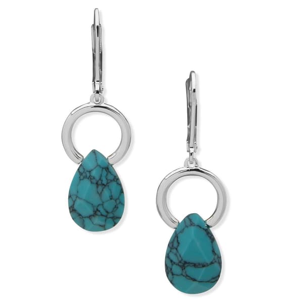 Chaps Silver-Tone Turquoise Double Drop Leverback Earrings - image 