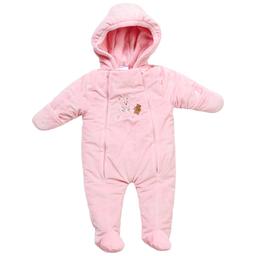 Baby Girl (NB-6M) Baby Dove Pink Bear Applique Plush Jumpsuit