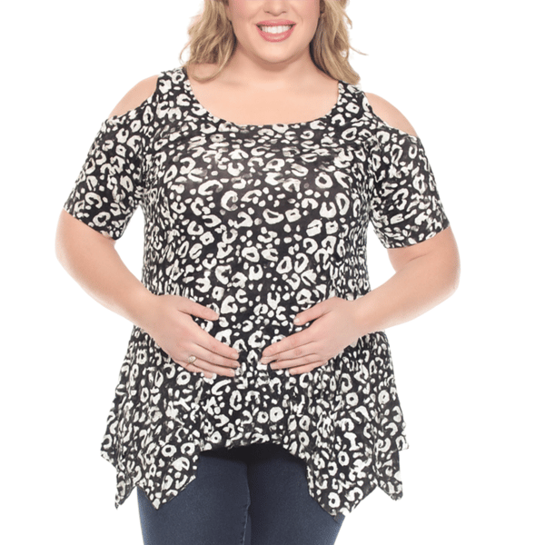Womens White Mark Cold Shoulder Leopard Print Maternity Top - image 