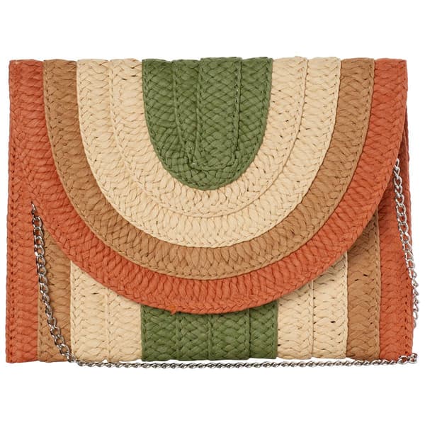 D''Margeaux Straw Flap Clutch - Tan/Multi