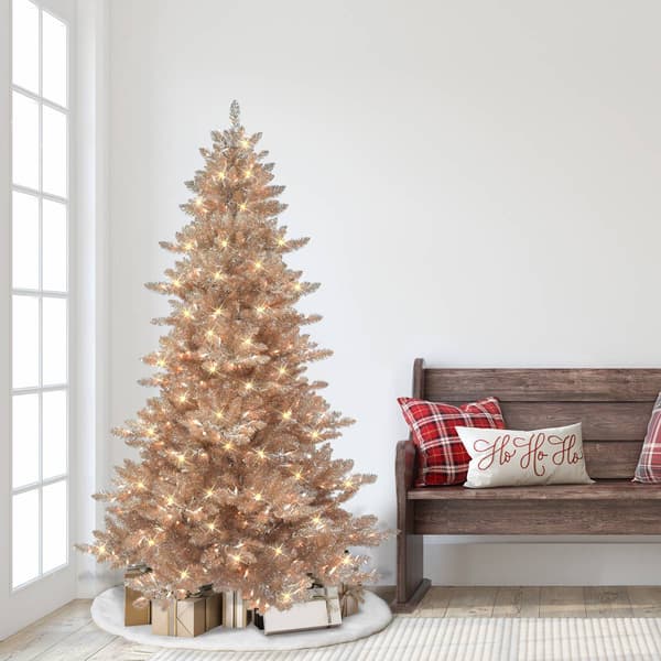 Puleo International 6.5ft. Pre-Lit Rose Gold Spruce Tree