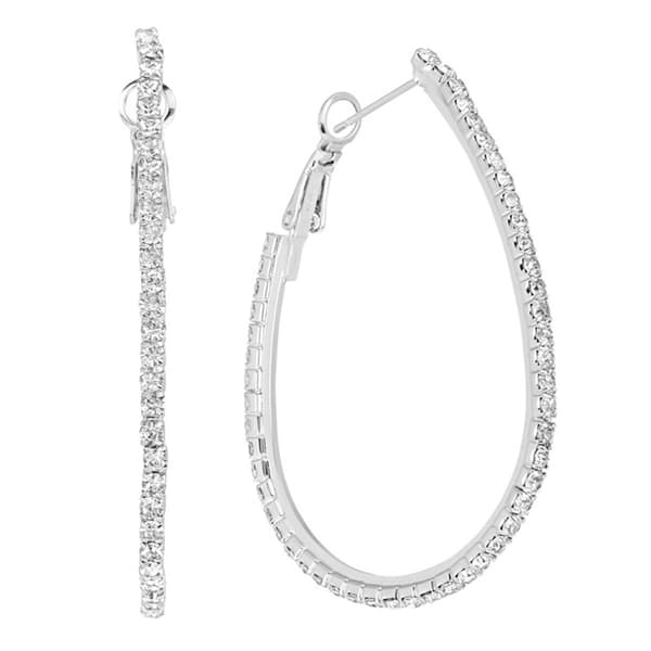 Fine Silver Plated 36mm Crystal Teardrop Hoop Earrings - image 
