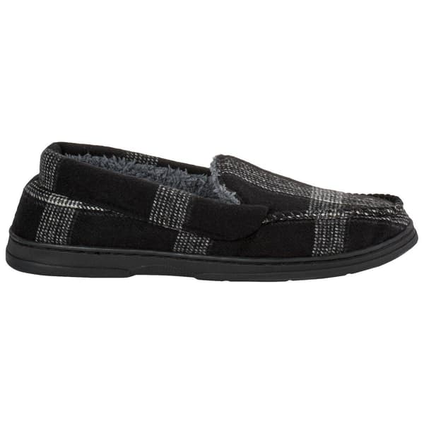 Mens Preswick & Moore® Microsuede Moccasin Slippers - Black Plaid
