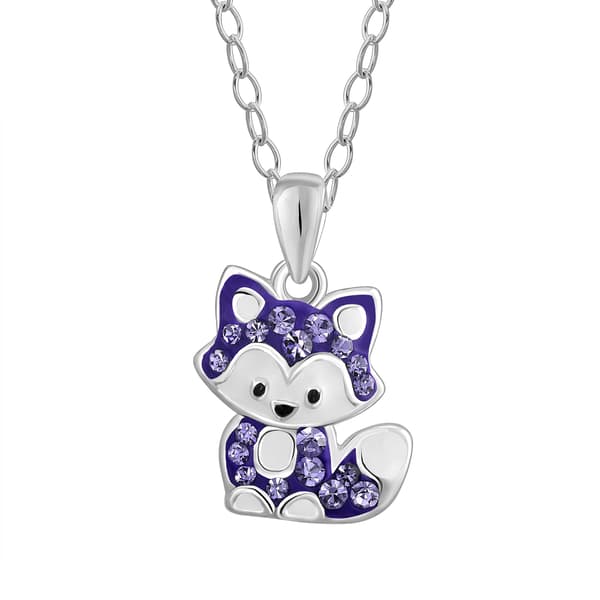 Kids Sterling Silver and Crystal Fox Pendant Necklace - image 