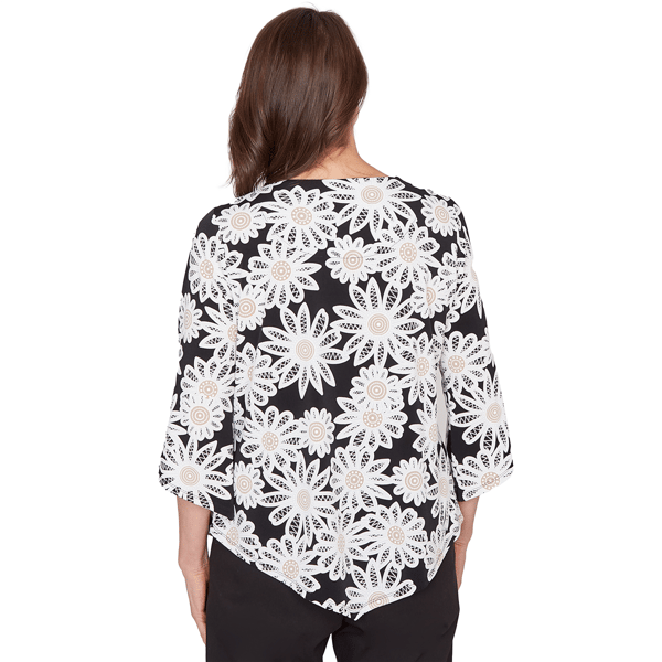 Petite Alfred Dunner Classics 3/4 Sleeve Daisy Floral Blouse
