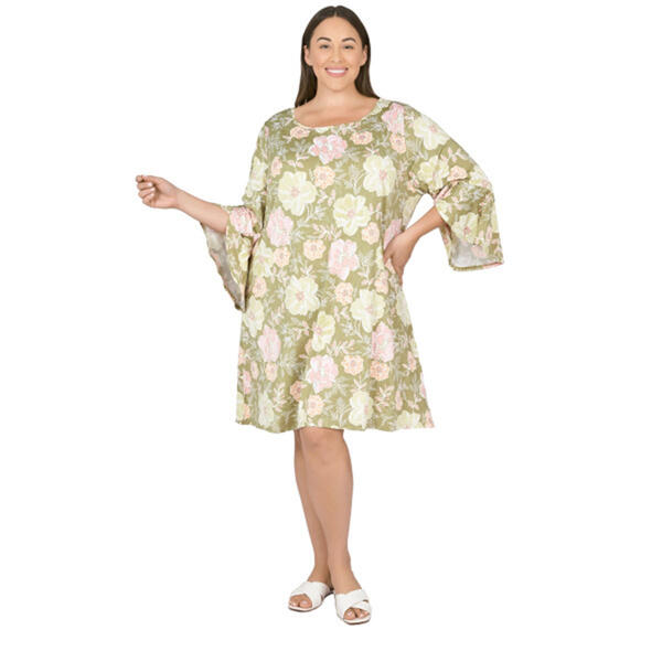 Plus Size Ruby Rd. 3/4 Sleeve Ruffle Trim Sleeve Floral Dress - image 