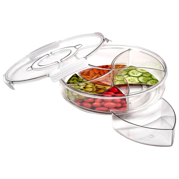 Gourmet Kitchen White Round Petition 5-Section Rotating Tray