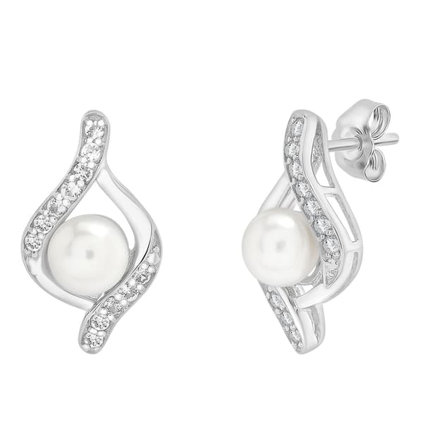 Gemstone Classics(tm) Created White Sapphire Pearl Earrings - image 