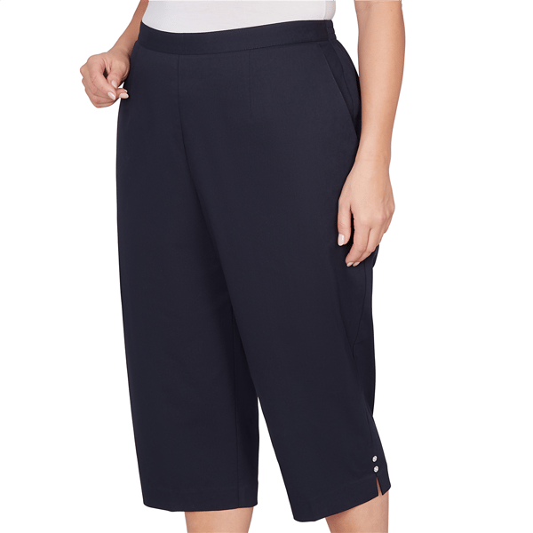 Plus Size Alfred Dunner Classics_S6 Solid Twill Button Hem Capri