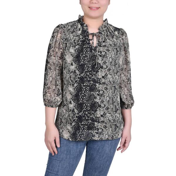 Womens NY Collection 3/4 Sleeve Lined Chiffon Top - image 