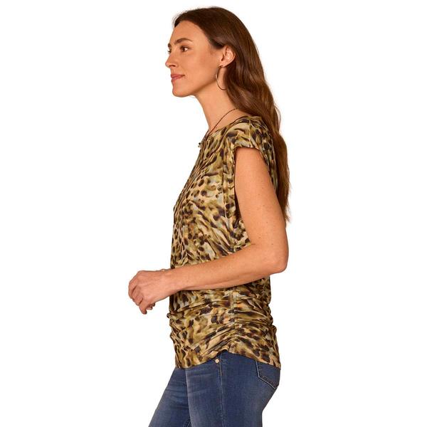Womens Democracy Cap Sleeve Side Ruch Abstract Blouse