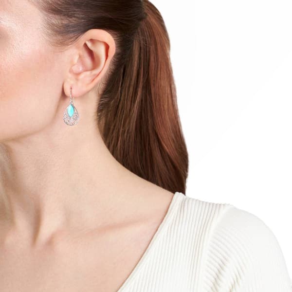 Athra Silver Plated & Turquoise Filigree Teardrop Earrings