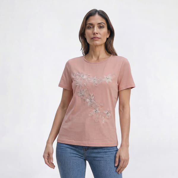 Plus Size Bonnie Evans Tonal Floral Bodice Short Sleeve Tee - image 