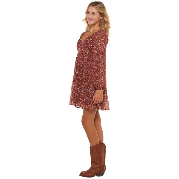 Juniors Derek Heart Long Sleeve Ditsy Tier A-Line Dress