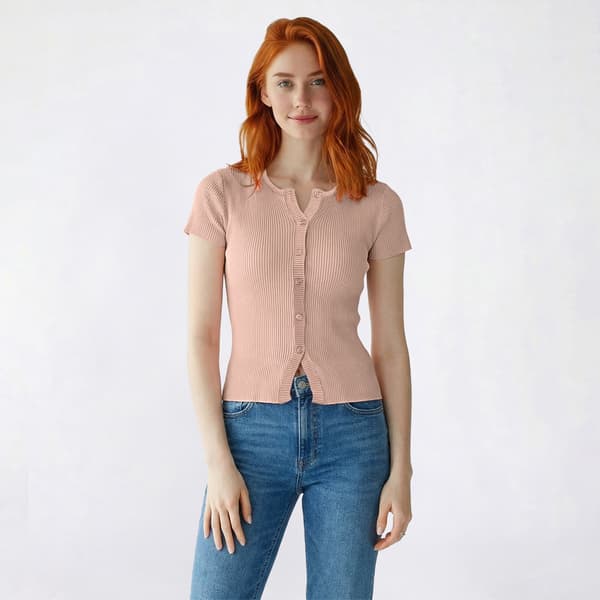 Juniors No Comment Short Sleeve Ribbed Sweater