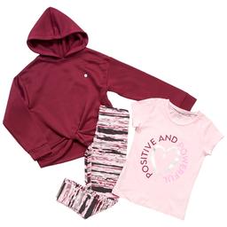 Girls (7-16) RBX 3pc. Solid Hoodie Tee & Leggings - Raspberry