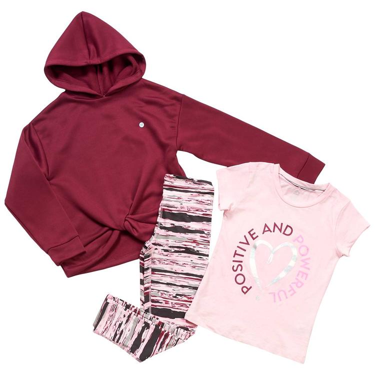Girls (7-16) RBX 3pc. Solid Hoodie Tee & Leggings - Raspberry