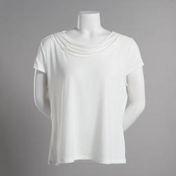 Petite Kasper Solid Short Sleeve Drape Neck Blouse