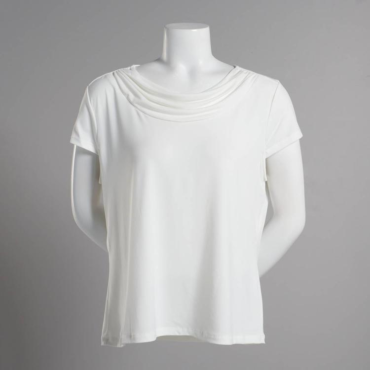 Petite Kasper Solid Short Sleeve Drape Neck Blouse