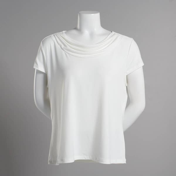 Petite Kasper Solid Short Sleeve Drape Neck Blouse - image 