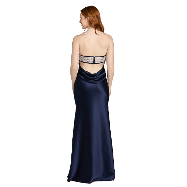 Juniors Morgan & Co. Stretch Satin Strapless Column A-Line Dress
