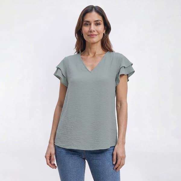 Womens Adrianna Papell Solid Cap Flutter Sleeve V-Neck Blouse - image 