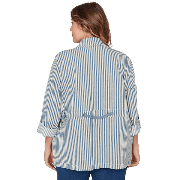 Plus Size Ruby Rd. Set Sail Stripe Snap Front Anorak Jacket